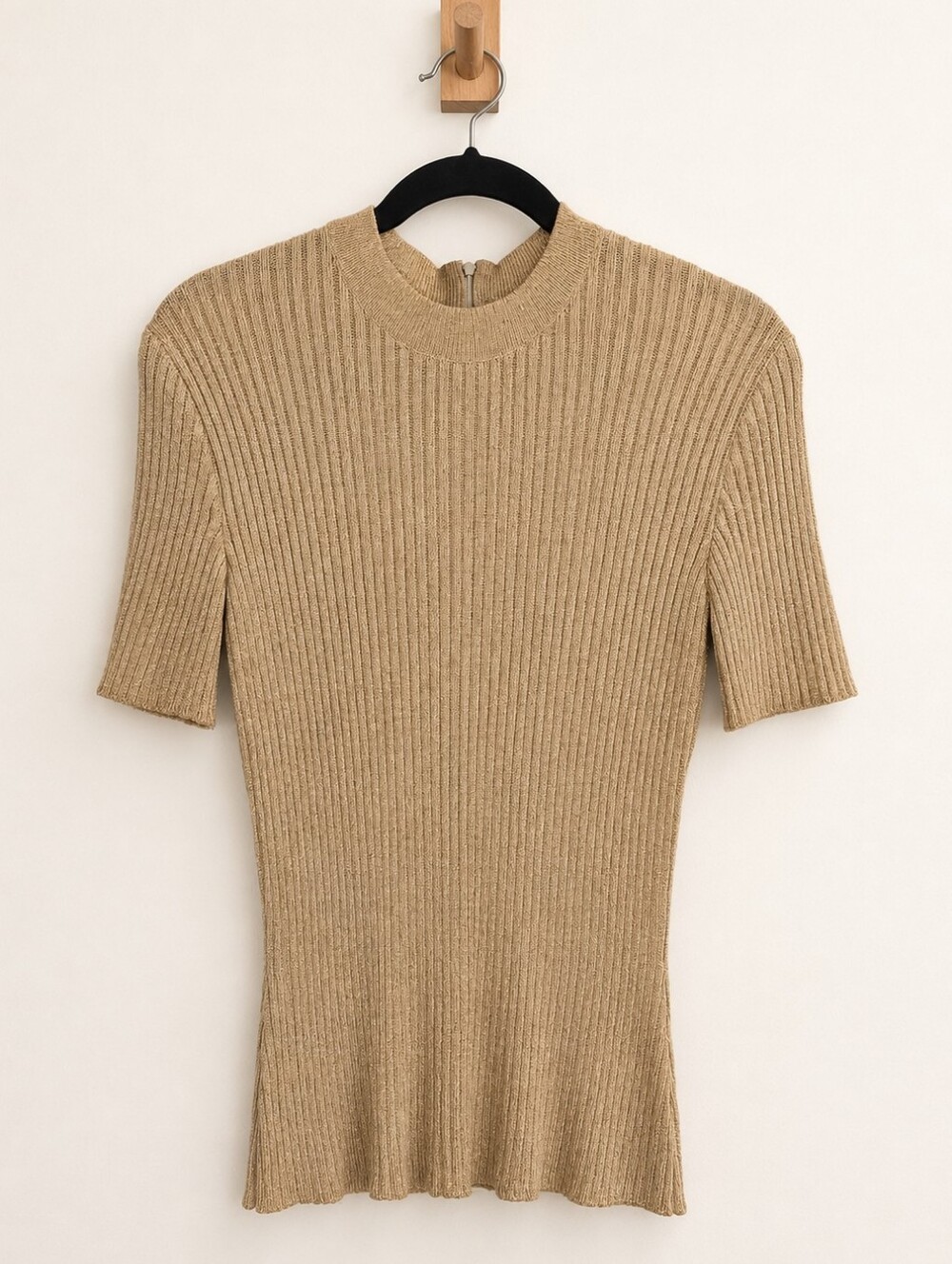 St. John Collection by Marie Gray Metallic Gold Rib Knit Mock Neck Top Size M